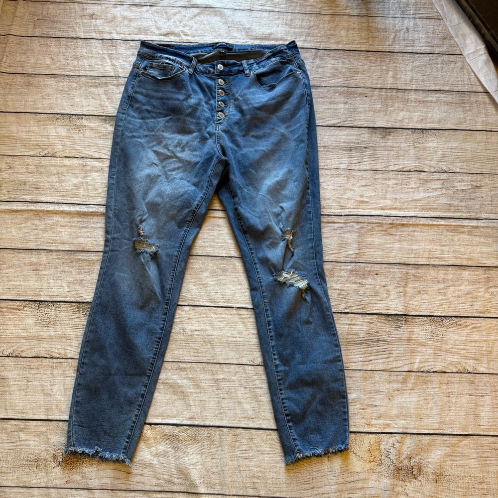 Judy Blue Jeans Women’s 16W Skinny Fit Distressed Button Fly Stretch Denim Pant